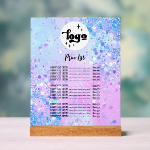 Preisliste für lila Glitzer Acrylschild