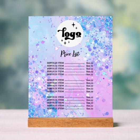 Preisliste für lila Glitzer Acrylschild (Neutral)