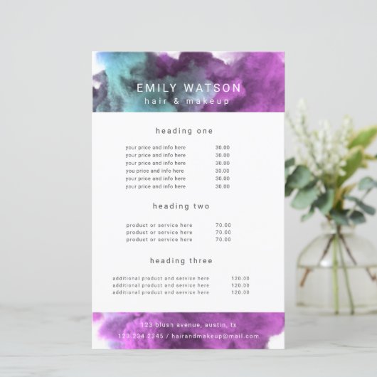 Preisliste für lila Raucheffekte (Stehend Vorderseite)