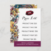 Preisliste für Lipstick-Distributoren - Kiss (Vorne/Hinten)