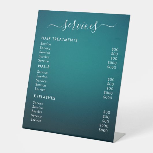 Preisliste für Minimalistische Salondienste Sockelschild (Vorderseite)