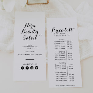 Preisliste für Minimalistische Schönheitssalon Werbekarte