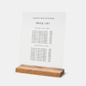 Preisliste für Minimalistische schwarze Unternehme Acrylschild (Winkel)