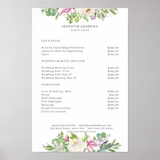 Preisliste für moderne Blume Poster (Vorne)
