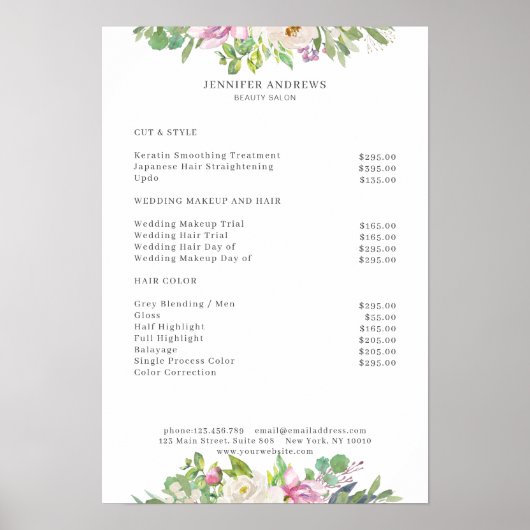 Preisliste für moderne Blume Poster (Vorne)