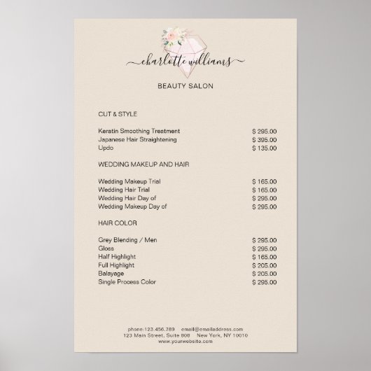 Preisliste für moderne Diamanten-Blume Poster (Vorne)