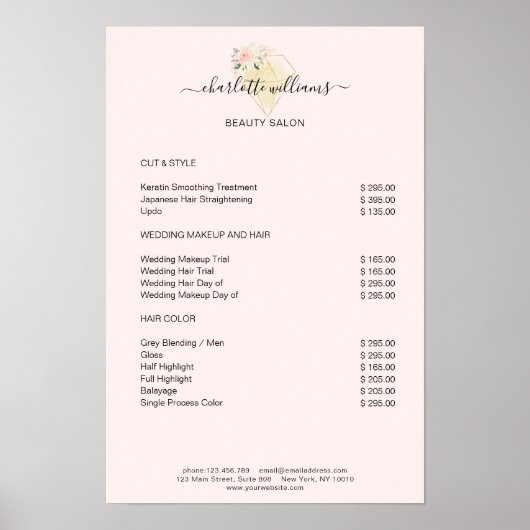 Preisliste für moderne Diamanten-Blume Poster (Vorne)