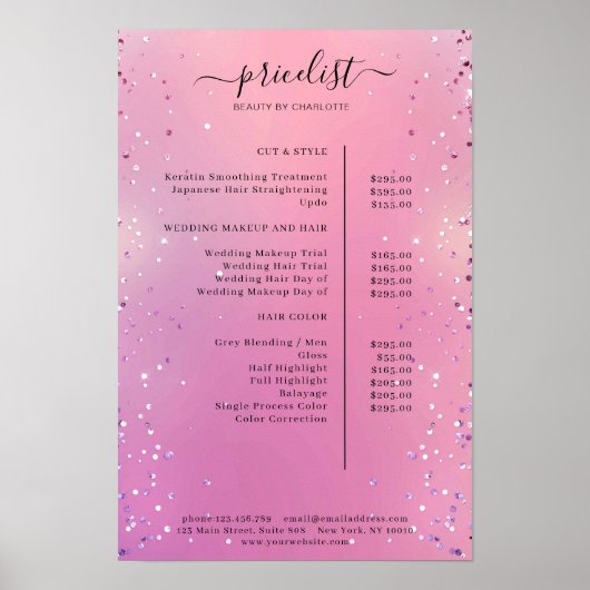 Preisliste für moderne Glitzer Poster (Vorne)