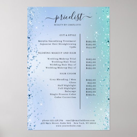 Preisliste für moderne Glitzer Poster (Vorne)