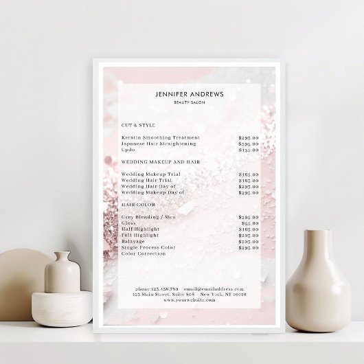Preisliste für moderne Glitzer Poster