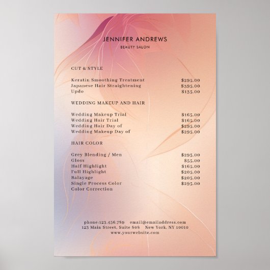 Preisliste für moderne Salons Poster (Vorne)