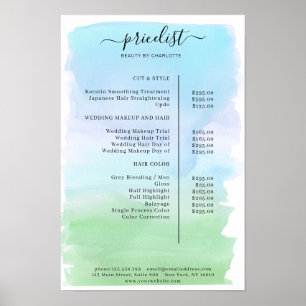 Preisliste für moderne Wasserfarben Poster