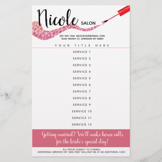 Preisliste für Nagetierkünstlermaniküre Pediküre Flyer (Vorne)