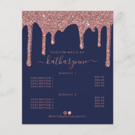 Preisliste für Navy Blue Rose Gold Drilling Glitze Flyer