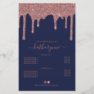 Preisliste für Navy Blue Rose Gold Glitzer Tropfen Flyer