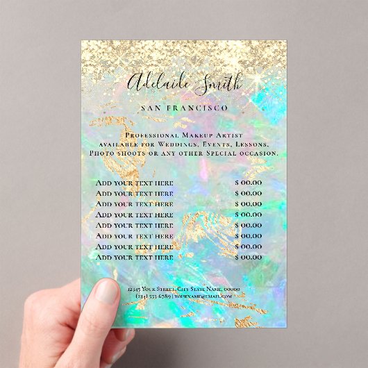 Preisliste für Opal-Design Acryleinladungen (Insitu (Handheld))