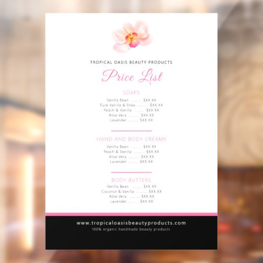 Preisliste für Orchideen Fensteraufkleber (Blatt 2)