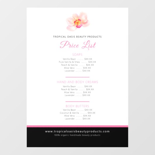 Preisliste für Orchideen Fensteraufkleber (Blatt)