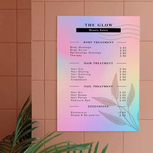 Preisliste für Östhetiker Rosa Holografisch Irides Poster