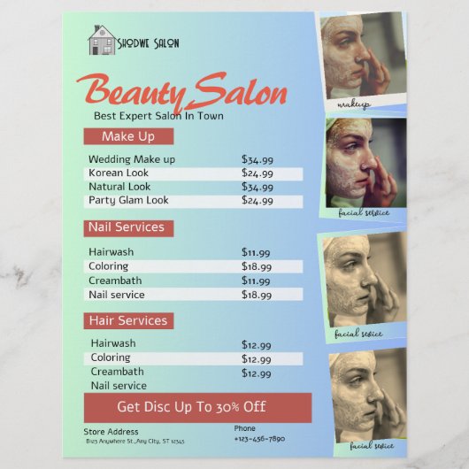 Preisliste für Pastel Green Sky Blue Salon Flyer (Vorne)