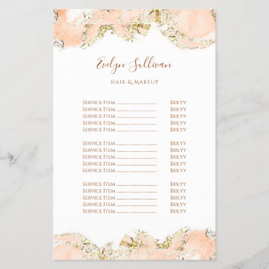 Preisliste für Peach marble design Flyer (Vorne)