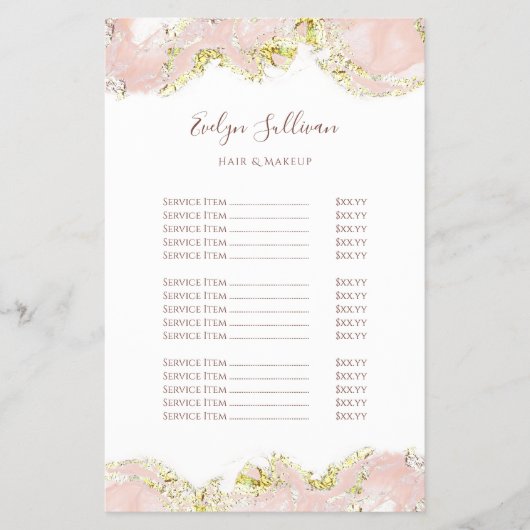 Preisliste für rosa Marmorierung Flyer (Vorne)