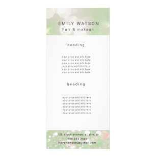 Preisliste für Salon bokeh pastellfarbene Funkeln Werbekarte