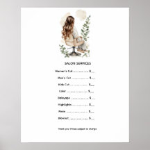 Preisliste für Salon-Dienstleistungen