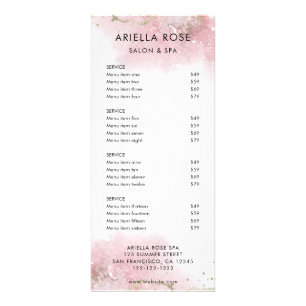 Preisliste für Salon-Service-Menü aus rosa Gold Ra Werbekarte