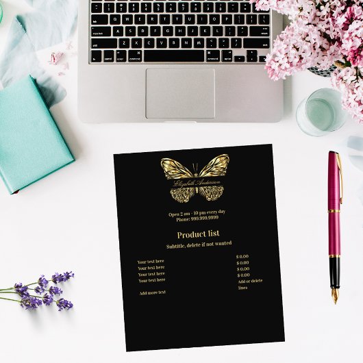 Preisliste für Schmetterlinge aus schwarzem Gold Flyer