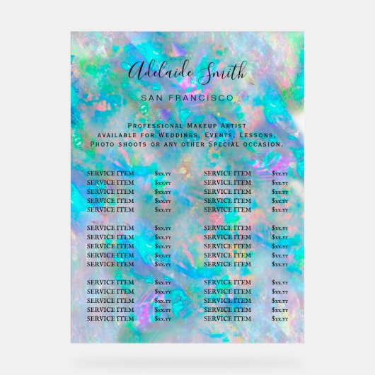 Preisliste für Schönheitssalon Acrylschild (Vorderseite)