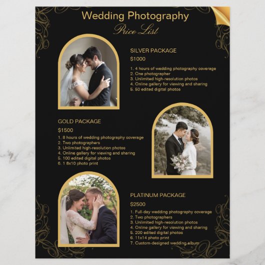 Preisliste für Schwarze Hochzeitfotografie Flyer (Vorne)