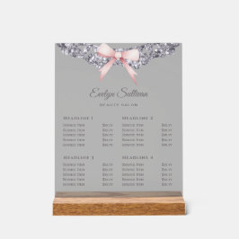 Preisliste für Silver Glitzer Frame Rosa Bow Acrylschild