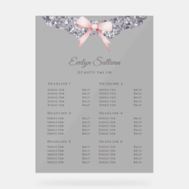 Preisliste für Silver Glitzer Frame Rosa Bow Acrylschild