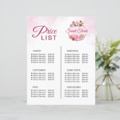 Preisliste für süße Leckereien Bäckerei (Stehend Vorderseite)