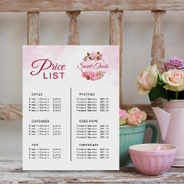 Preisliste für süße Leckereien Bäckerei