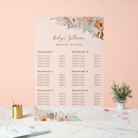 Preisliste für tropische Beige und Minze Acrylschild (Hochzeit)