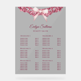 Preisliste für Vintagen Glitzer Frame Pink Bow Acrylschild