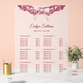 Preisliste für Vintagen Glitzer Frame Pink Bow Acrylschild
