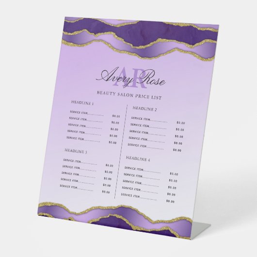 Preisliste für Violet & Gold Agate Beauty Salon Sockelschild (Vorderseite)