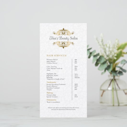 Preisliste für weißes Damaskotel (Stehend Vorderseite)