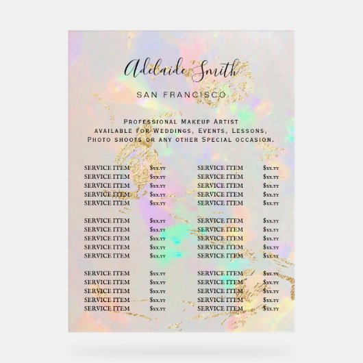 Preisliste für Weißopal Acrylschild (Vorderseite)