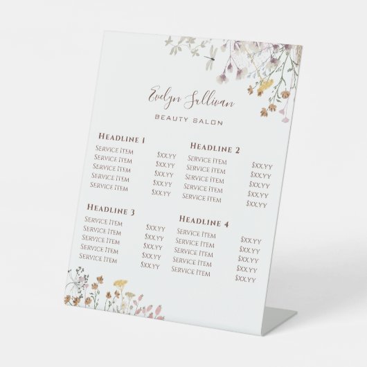 Preisliste für Wildblumen Pedestzeichen Sockelschild (Vorderseite)