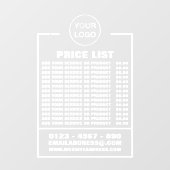 Preisliste, Informationen und Logo Fensteraufkleber (Blatt)