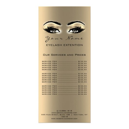Preisliste Lashes Makeup Artist Gold Werbekarte (Hinten)