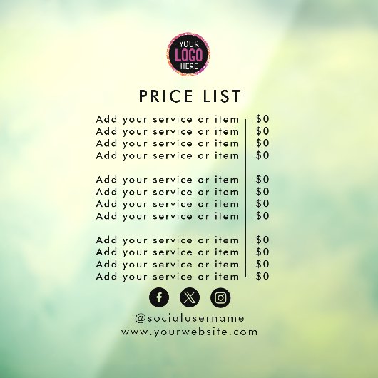 Preisliste | Logogeschäft Modernes Beruflich Fensteraufkleber (Blatt 3)