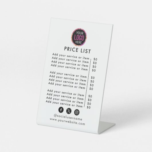 Preisliste | Logogeschäft Modernes Berufliches Ped Sockelschild (Vorderseite)