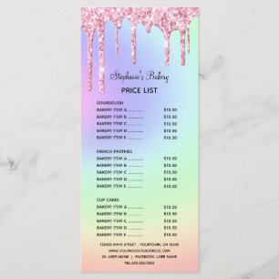 Preisliste & Menü der Pink Dripping Glitter Bäcker Menükarte