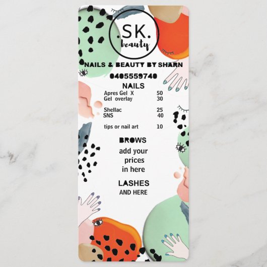 Preisliste Menükarte (Vorderseite)