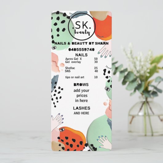 Preisliste Menükarte (Stehend Vorderseite)